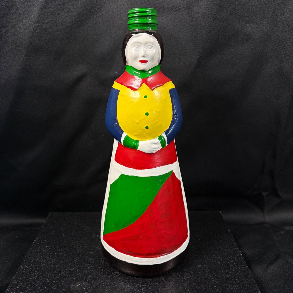 Mrs Butterworths Syrup Bottle Amber Glass Hand Painted Folk Art Kerr 10 inch